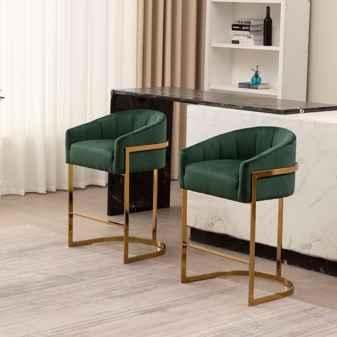 Sistrunk Velvet Tufted Bar Stool with Metal Frame